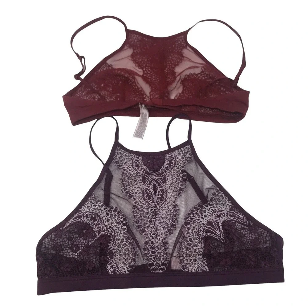 New Victoria's Secret Lace‎ Overlay High Neck Bralettes Set Of 2 Size Smalll
